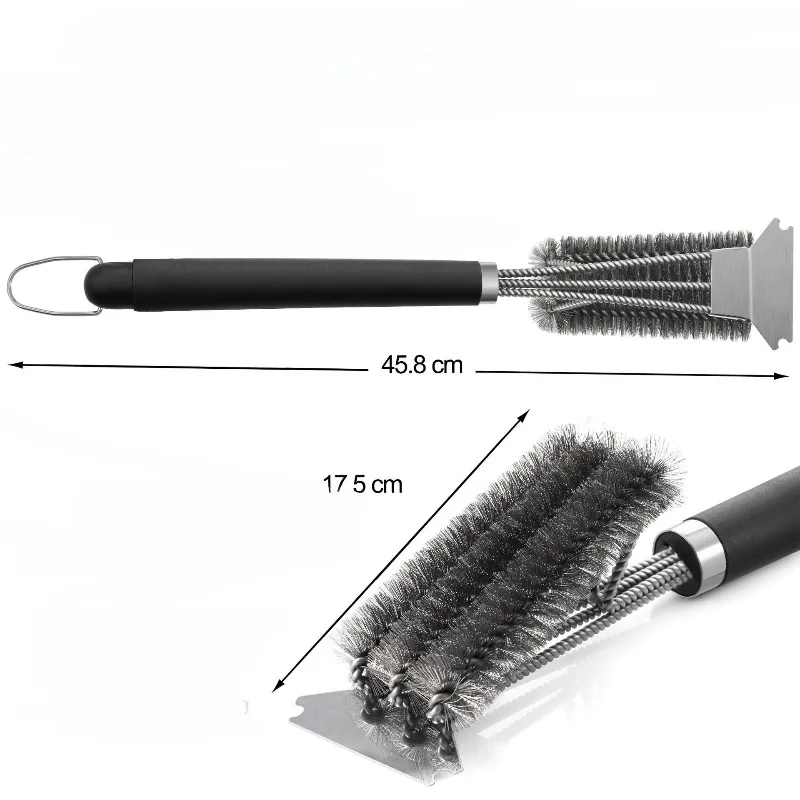 Stainless Steel Barbecue Brush with Scraper for Cleaning and Rust Proof Steel Wire, Ergonomic Outdoor Barbecue Accessories