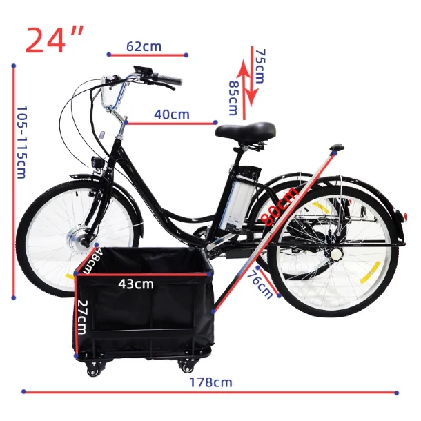 Tricycle Adulte Pliable 24 Pouces 7 Vitesses - Avec Panier, Stable, Charge 120 Kg, Siège Réglable