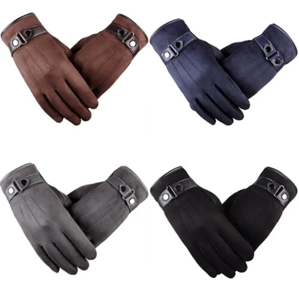 Men Women Screen-touch Gloves Warmer Leather Thermal Fleece Glove Driving Mitt 