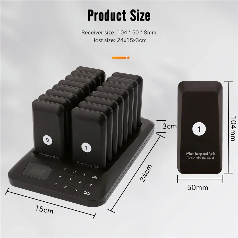 Wireless Calling System Buzzer Restaurant Bar 16 Pager Receiver 1 Keypad Transmitter Guest Paging Cafe Coaster 1071568 wireless calling system