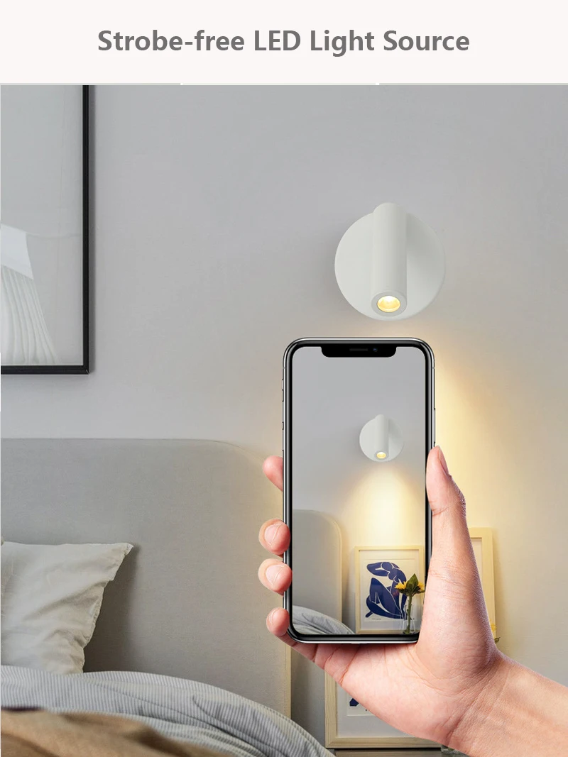 Adjustable LED Wall Sconce Creative Bedside Reading Lamp for Hotel Bedroom Study Rotating Small 3W Spotlight AC 90~240V