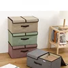 Cotton and Linen Double Lid Storage Box Foldable Large Storage Box Miscellaneous Sorting Box Covered Underwear Storage Box Bags 2