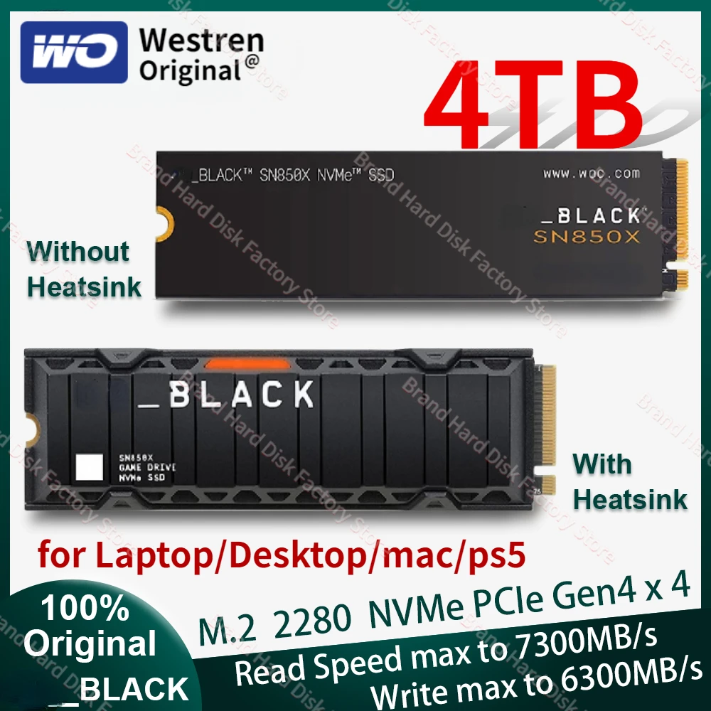 

4TB SN850X NVMe Internal Gaming SSD Solid State Drive with Heatsink Work with Playstation Gen4 PCIe M.2 2280 for PC Mac ps5