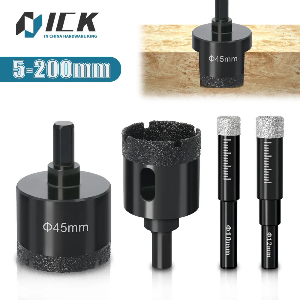 

Diamond Brazed Core Dry Drill Bit 1Pc 5-200mm for Porcelain Tiles Marble Glass Granite Hole Cup Saw Cutter Accessories Cutting