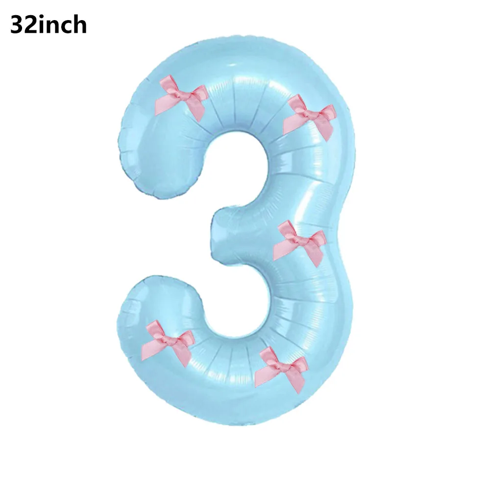 32 Blue, Pink, and Black Number Balloons with Ribbon Bows