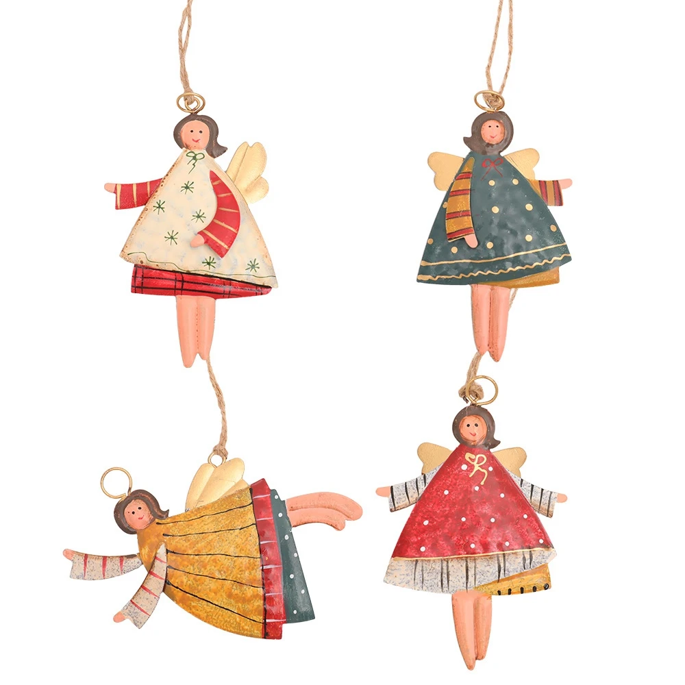 

4 PCS Christmas Metal Dancing Angel Pendants Christmas Tree Hanging Ornaments Xmas Tree Doll Decorations for Home Party