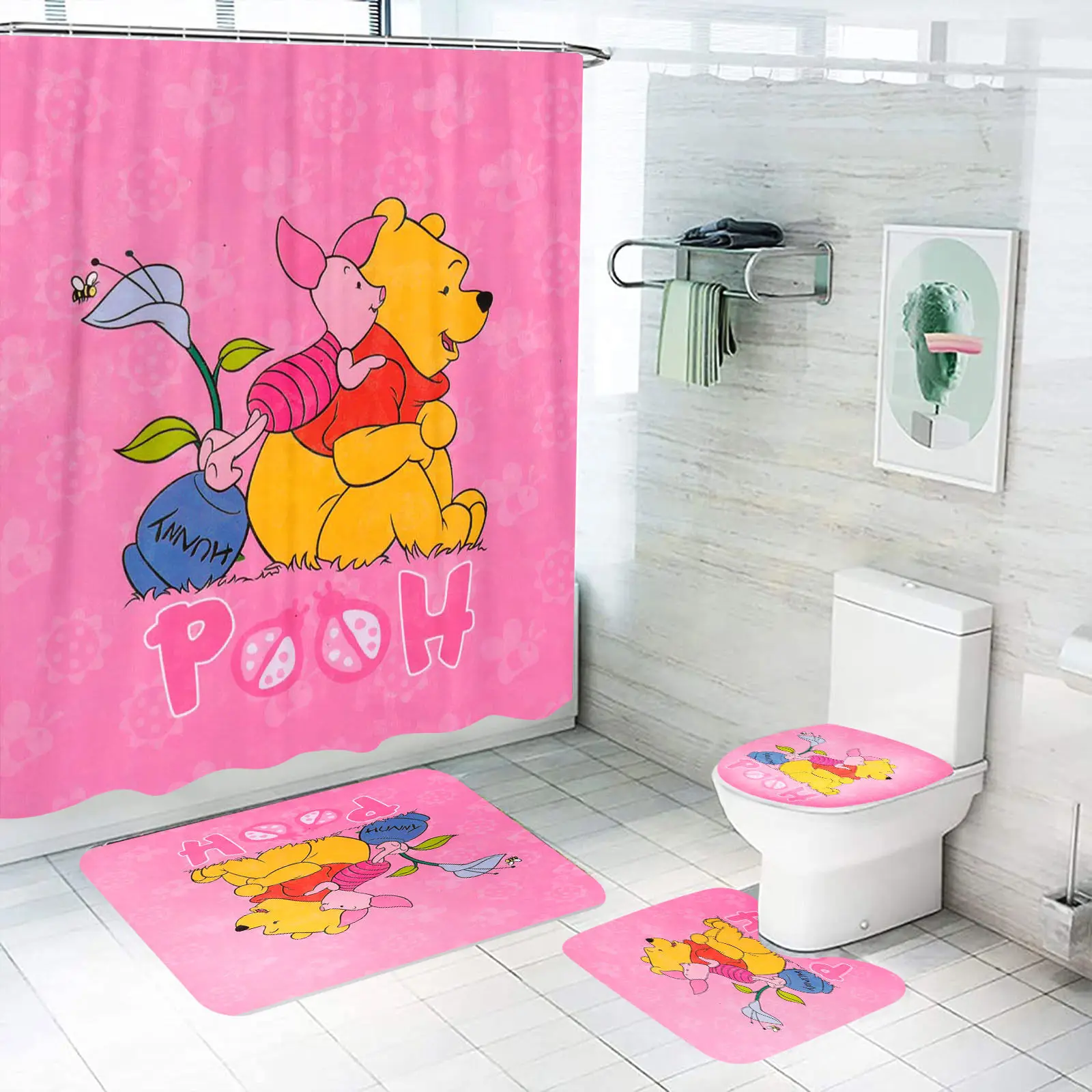 

Winnie The Pooh Bathroom Accessories Shower Curtain Sets Full Set Luxury Curtains Decor For 4 Piece Mats And Anime Home Decor