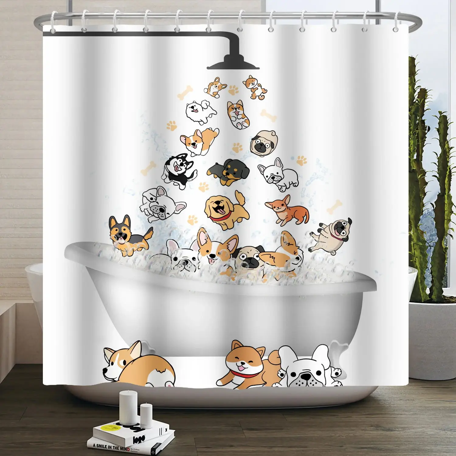 Tenda Da Doccia Con Simpatico Gatto Per Bambini – Impermeabile, In Poliestere, Con Ganci Inclusi – Decorazione Divertente Per Il Bagno