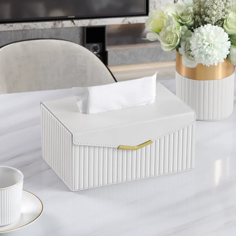 High-Quality Luxury Leather Tissue Box Lid-Flap Magnetic Tissue Holder Artistic Square Paper Storage Rack Napkin Case Home Decor 5