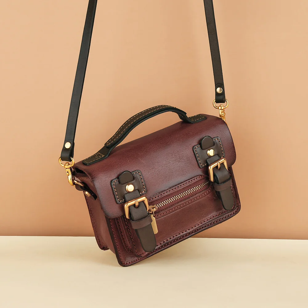 Handmade Cowhide Shoulder Bag Woman Retro Shoulder Bag Women's Fashion Crossbody Bag Versatile Genuine Leather Bag For Women