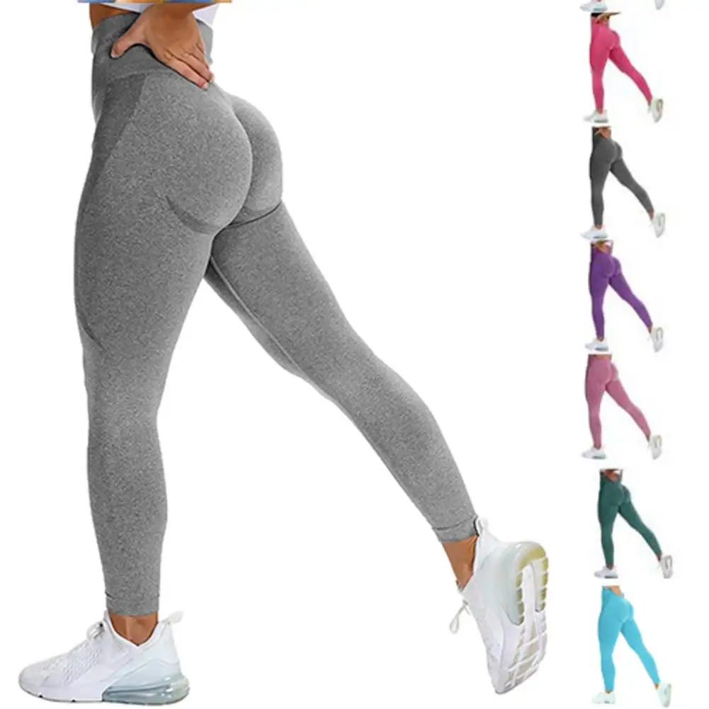 Dark Grey Size L High-Waist Seamless Yoga Pants for Women - Fitness Leggings with Pockets, Quick-Dry, Butt-Lifting, Stretchable Workout Tights