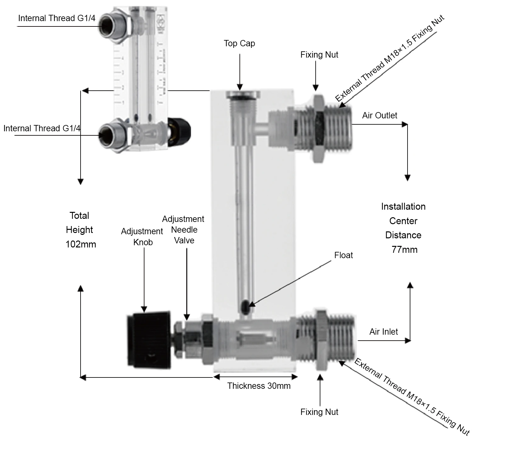 LZM-6T Organic Glass Liquid Flow Meter 6‑1000 ml/min Panel Mount Adjustable Rota