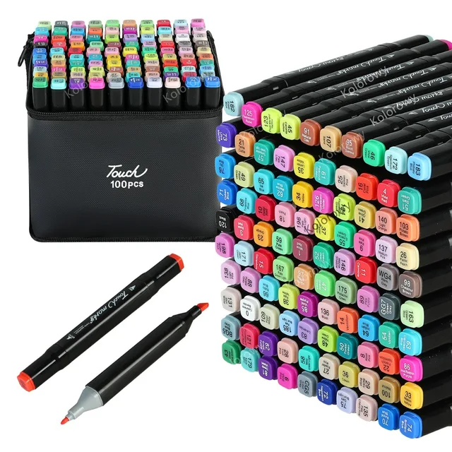 MemOffice 100 Colors Dual Tip Artist Alcohol Markers Set with Carrying Case  - Perfect for Coloring, Drawing, Sketching, Card Making and Illustration 