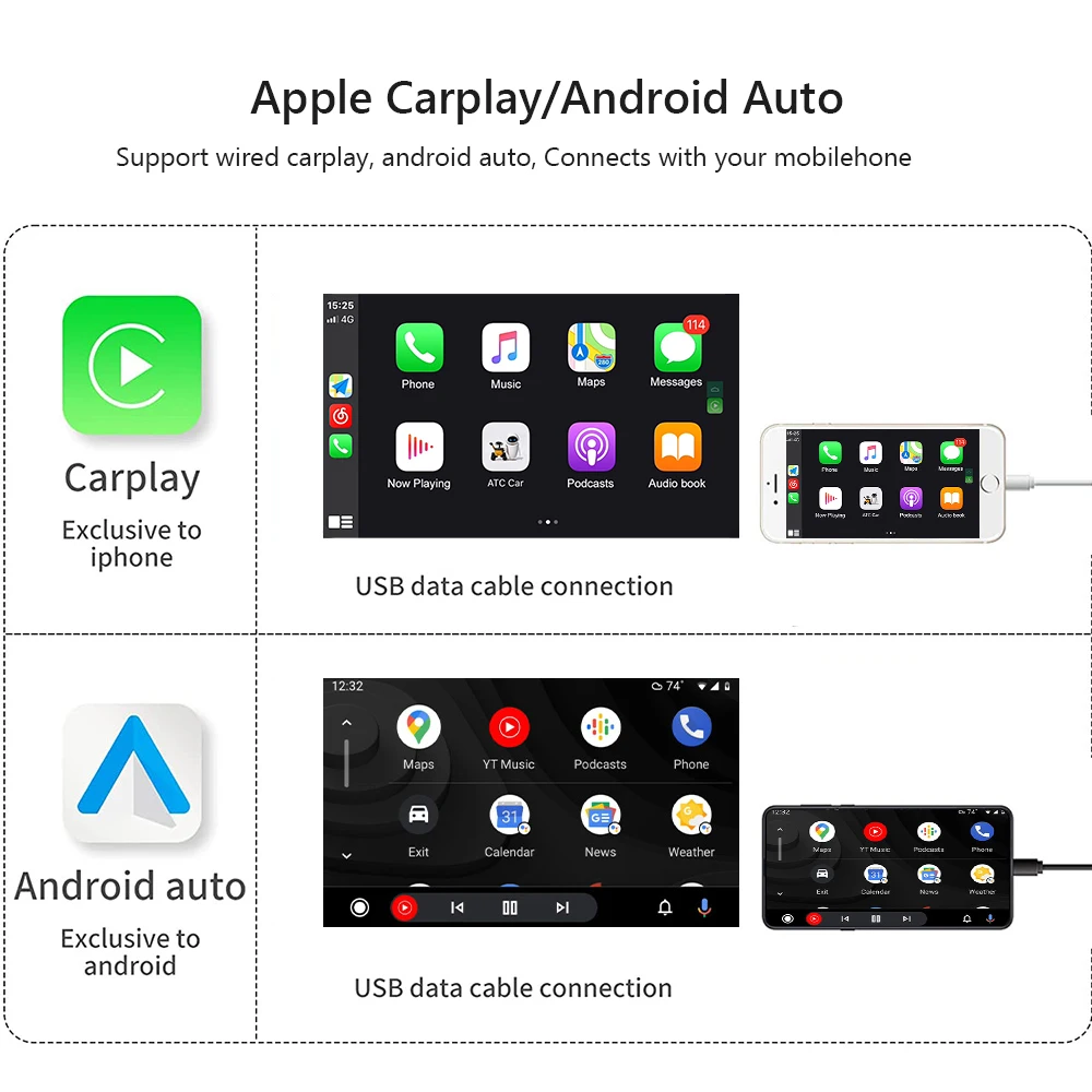 CAMECHO Autoradio 1 Din, draadloos, CarPlay en Android Auto, bluetooth autoradio, 5 inch touchscreen, digitale media-ontvanger, met EQ/bluetooth 5.1/FM/USB/AUX-in/SD/MirrorLink en achteruitrijcamera