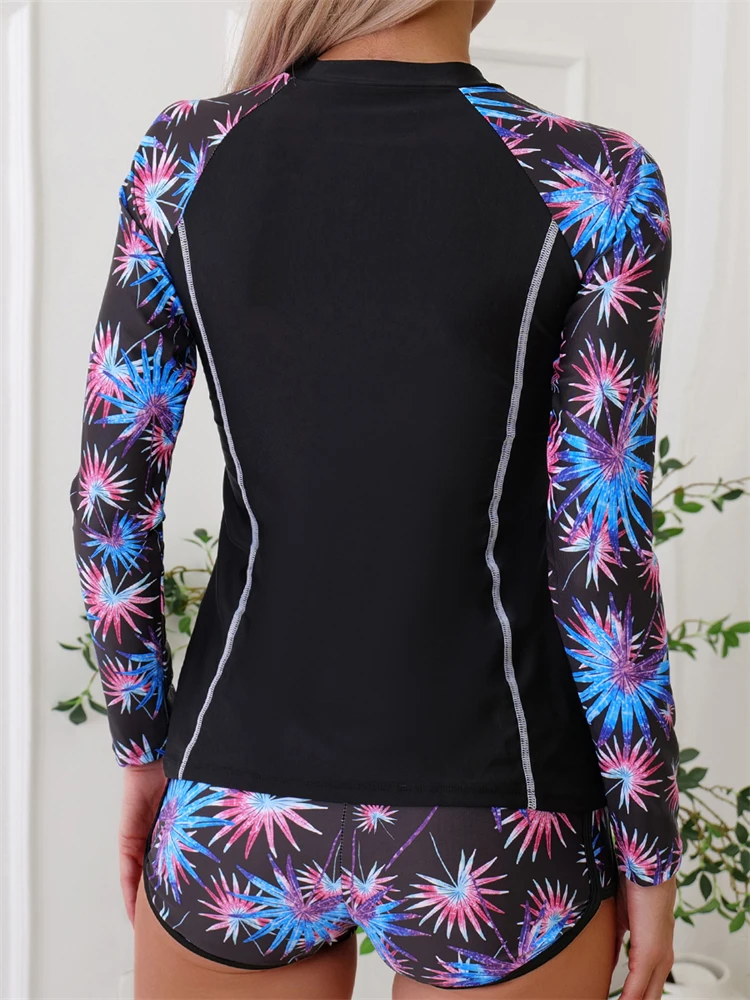 Two Piece Swimsuit Women 2024 New Solid Print Long Sleeves Swimwear Summer Tankini Shorts Split Beach Wear Bathing Suit Female Beach cover-ups Beachwear