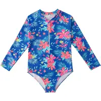 2024 Summer European And American Style Girls One-piece Swimsuit 4-12Years Kids Long Sleeves Broken Flowers Print Bathing Suit 2