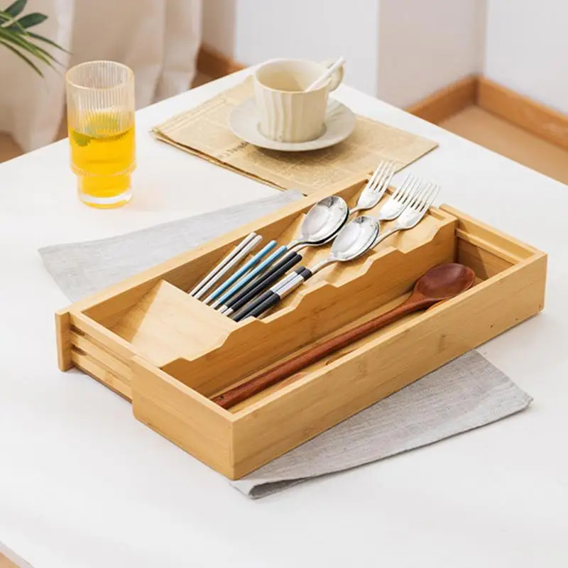 Large Bamboo Silverware Organizer Kitchen Drawer Cutlery Tray With Drawer Dividers For Kitchen Flatware