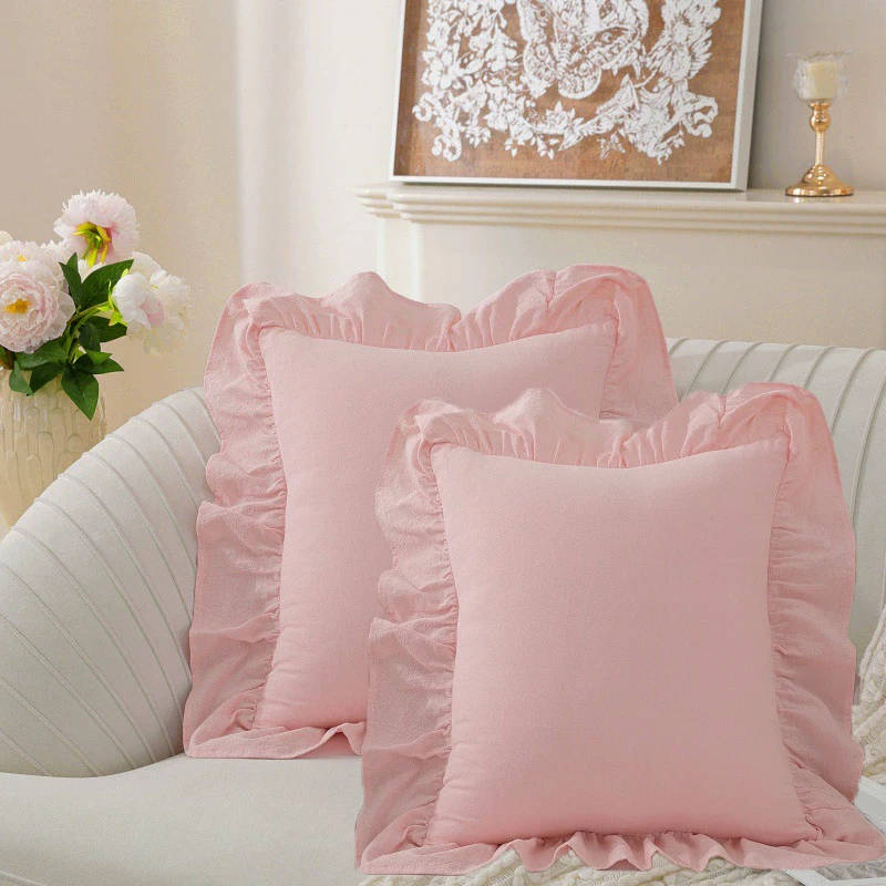 Set of 2 Soft Cotton Ruffle Decor Pillow Covers