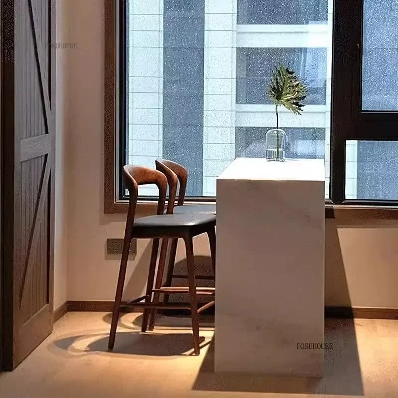 Luxury Designer Solid Wood Bar Chairs Counter Stools Island Table Dining Chair Kitchen High Legged Stool Nordic Furniture U