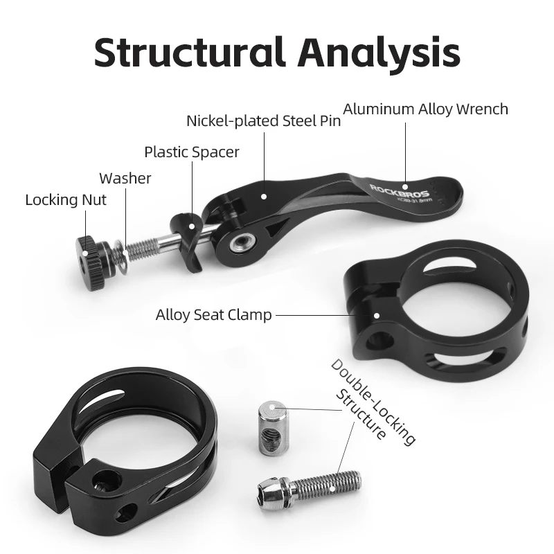Bicycle Seat Post Clamp Aluminum Alloy Quick Release Cycling Seat Clamp Bike Parts Seatpost ROCKBROS
