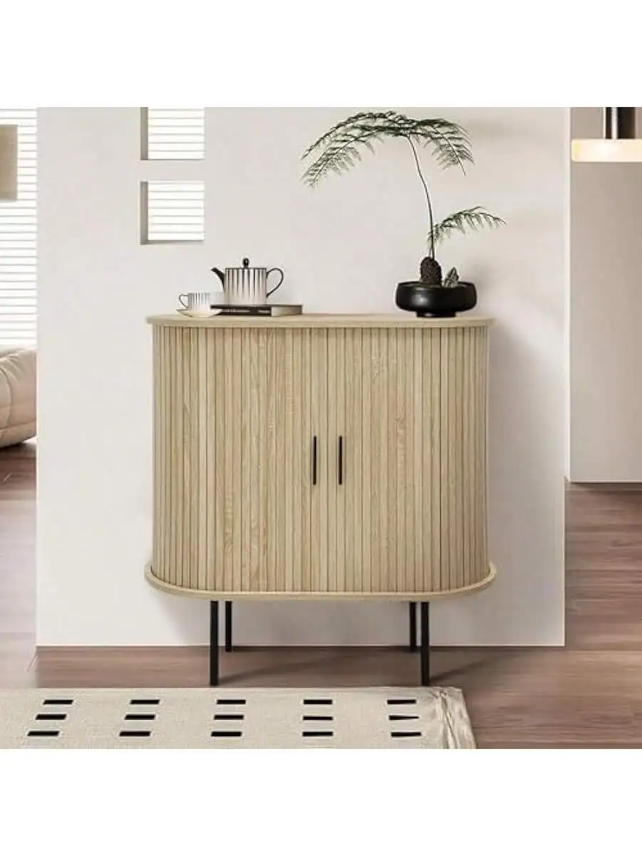Fluted Buffet Sideboard Cabinet with Sliding Tambour DoorsAccent Oval Curved Storage Cabinet 31.5" Small Mid Century Mod 5