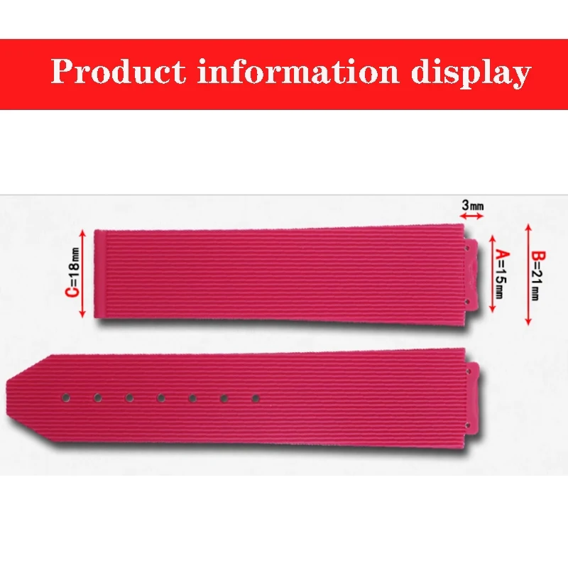 Bracelet En Silicone EDVENA 15x21 Mm - Compatible Avec Les Montres Hublot - Caoutchouc étanche, Longueur 22 Cm - Accessoire De Rechange Pour Montre De Sport