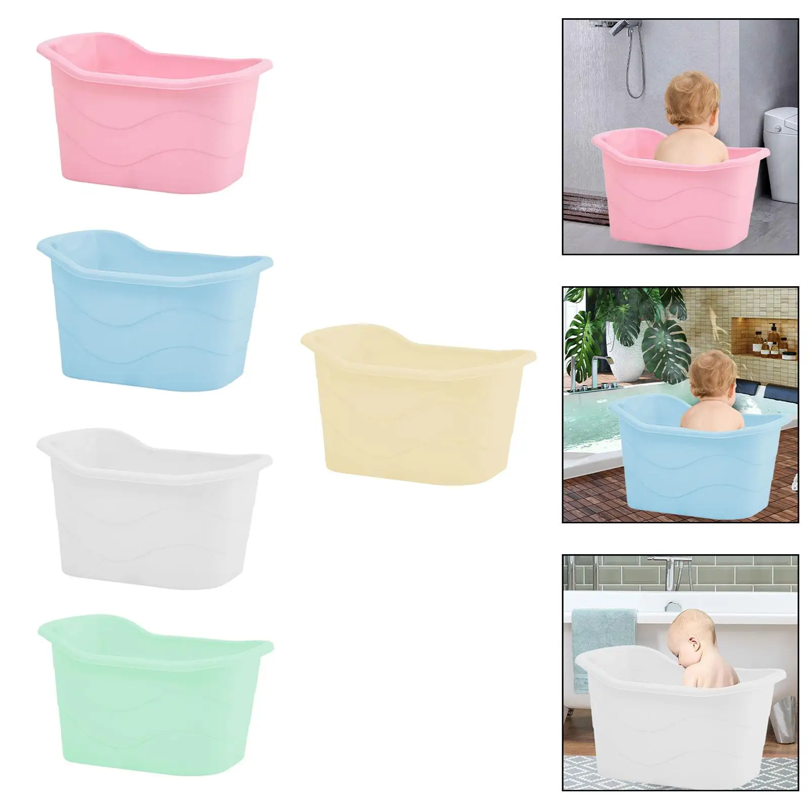 Baby Tub Bucket Side Drainage Hole with Support Seat Shower Basin Baby Bath Tub Bathroom Accessories for Kids Toddlers Newborn