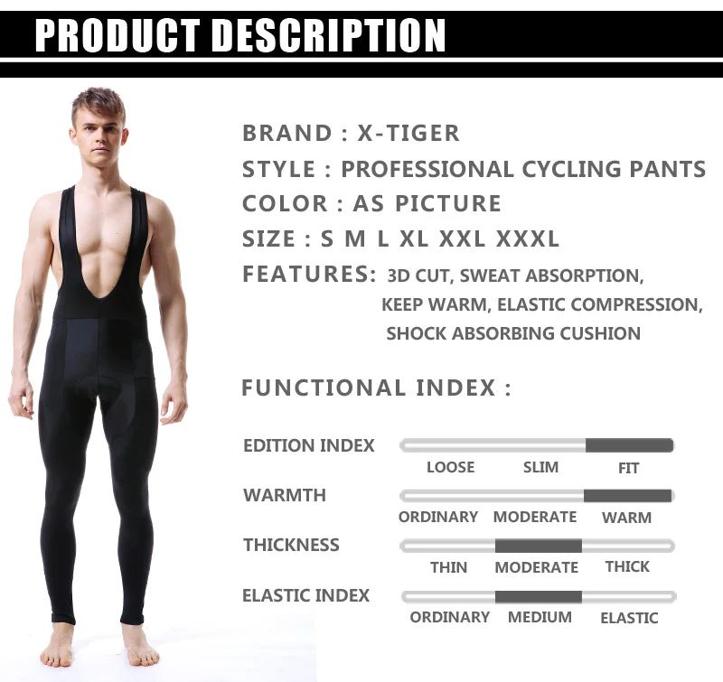 X-TIGER Radsport-Lätzchen-Hose Winter-Thermo-Mountainbike-Hose Fahrrad-Strumpfhose Coolmax 5d Gel-Pad hält warme Lätzchen hose – Detail 2