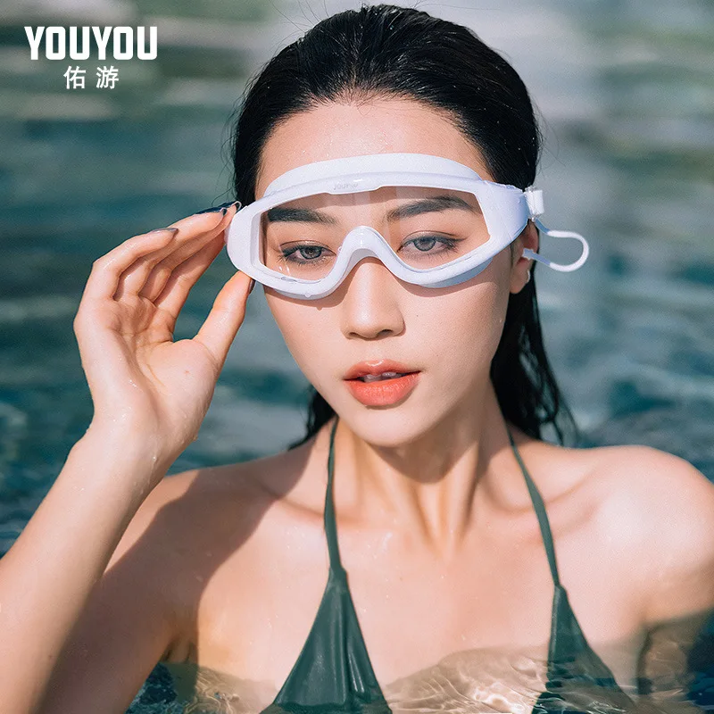 Women Printed Waterproof Swimming Goggles Caps Set Silicone Women Long Hair  Large Swim Hat Men Natacion Diving Glasses Equipment