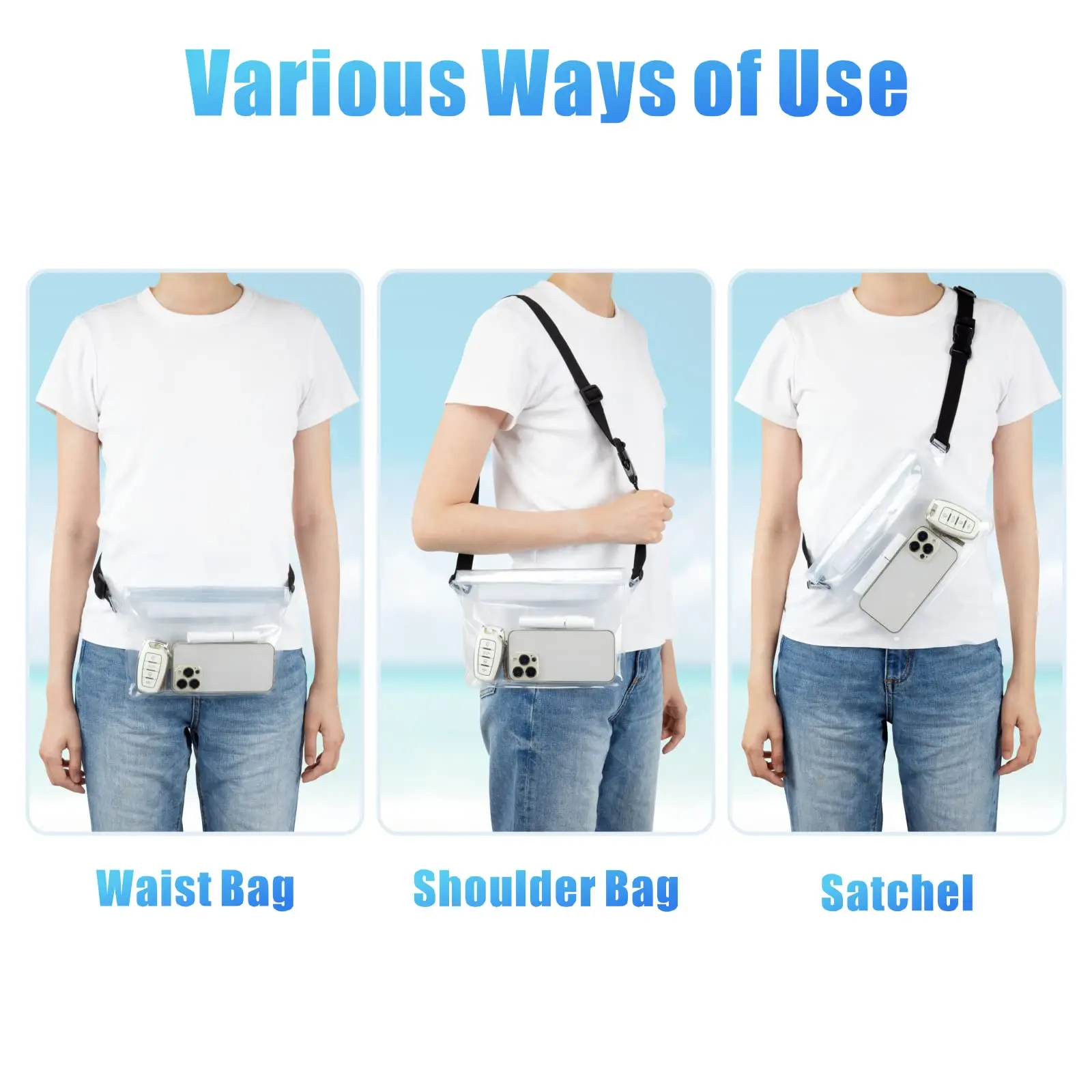 Waterproof Phone Pouch Adjustable Waist Strap Dry Bag Keep Phone Valuables Safe Beach Swimming Kayaking Boating Fishing