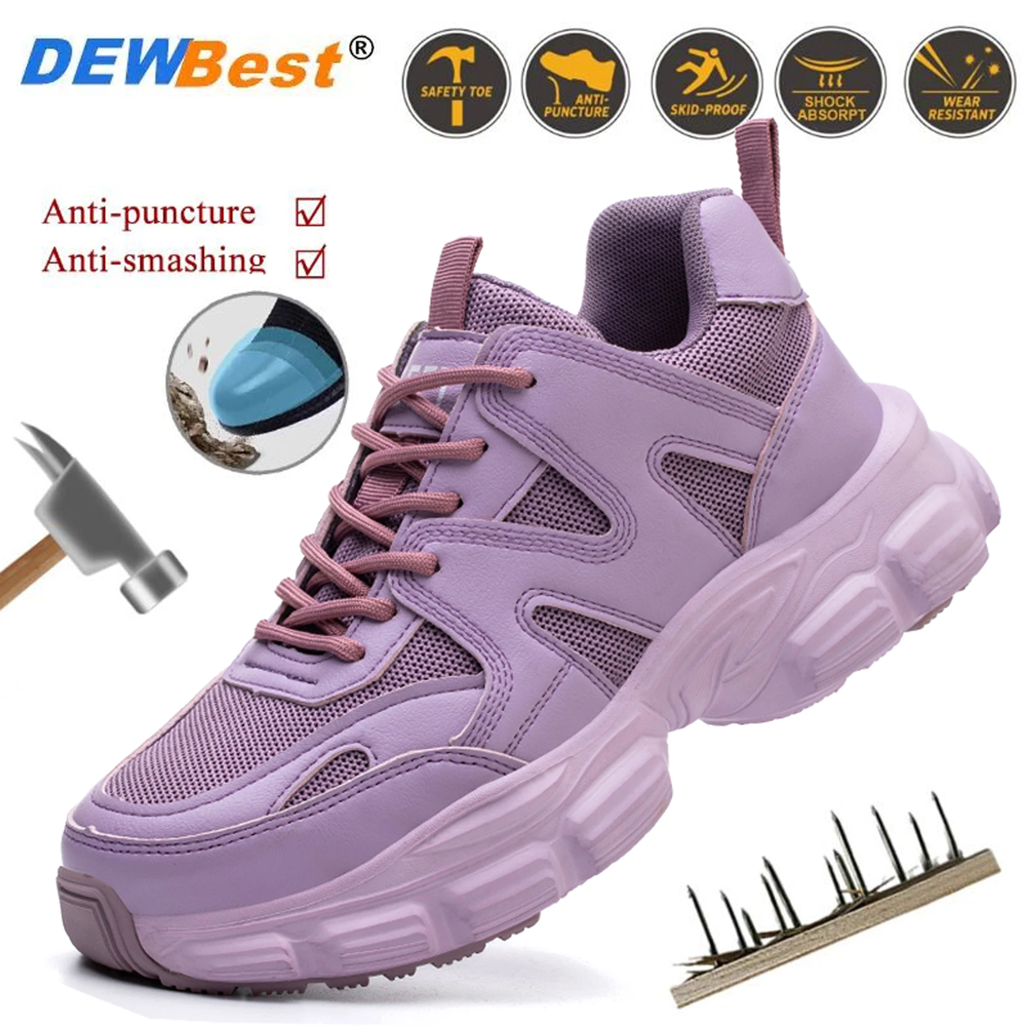 Men\'s Safety Protection Work Shoes Women\'s Anti-Puncture Steel Toe Stab-proof Boots Lightweight Breathable Sneakers