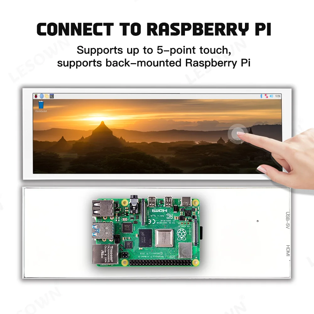 LESOWN Raspberry Pi 모니터 7.9 인치 소형 휴대용 디스플레이 400×1280 IPS 노트북 용 추가 화면 PC 하드웨어 모니터 디스플레이