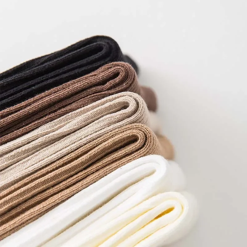 Womens Socks 5 Pairs Japanese Solid Color Casual Cotton Autumn Simple Medium Length