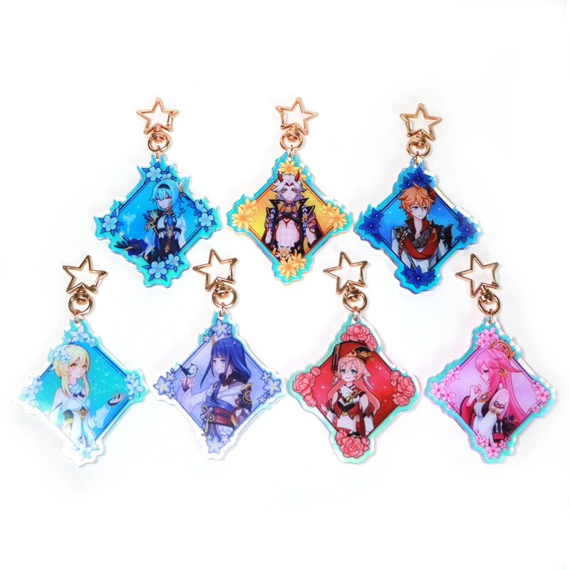 

Genshin Impact Keychains Clear Acrylic Cartoon Key Chain Photo Car Customized Anime Personalized Charms for Men Boyfriend Gifts