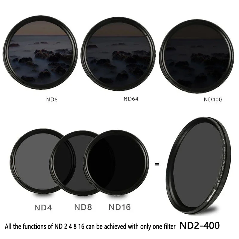 ND2-400 Fader Variable Adjustable ND Filter 49 52 55mm 58mm 62mm 67mm 72mm 77mm