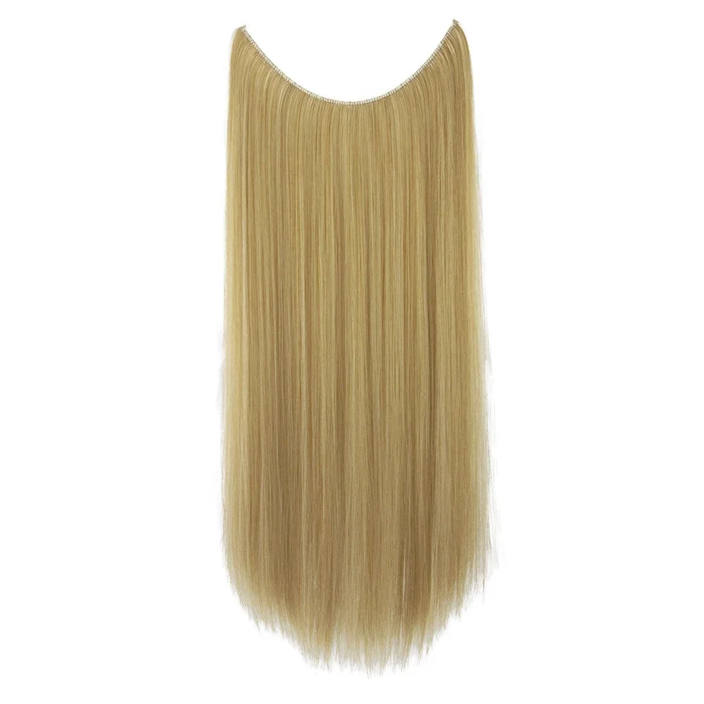 22'' 26'' Long Straight Blonde Synthetic Halo Hair Extensions Fish Line Invisible Hairpiece Extension Fake Hair for Girls - Image 6