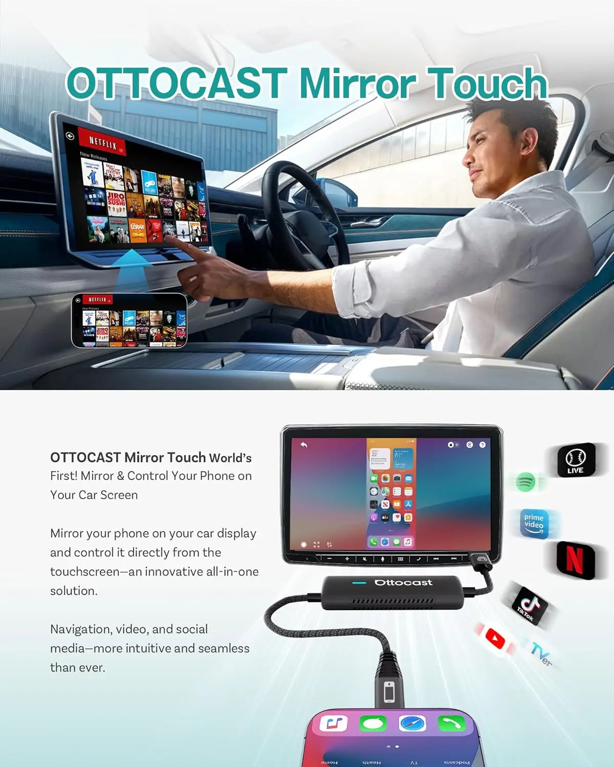 【美品・付属品完備】Ottocast MirrorTouch CarPlay Amazon.com: OTTOCAST Mirror Touch with Wireless Carplay Adapter