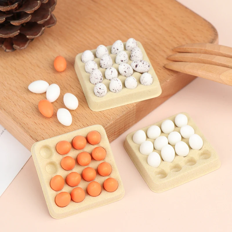 

1Set 1:12 Dollhouse Miniature Eggs Kitchen Food Model (Tray+16Pcs Eggs) Kitchen Living Scene Decor Pretend Toys