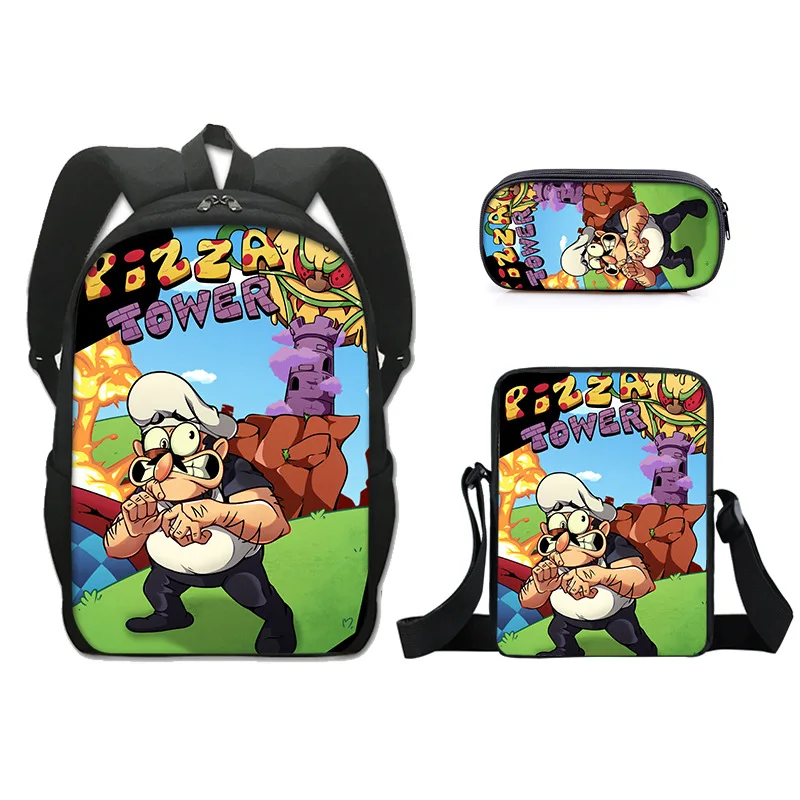 

Hip Hop Youthful Funny Pizza Tower 3D Print 3pcs/Set Student Travel bags Laptop Daypack Backpack Shoulder Bag Pencil Case