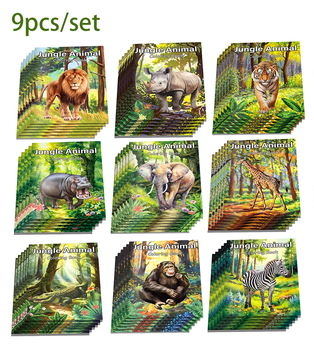 9 stücke Wilde Dschungel Tiere Malbücher Graffiti Zeichnung Malerei Buch Für Kinder Geschenke Geburtstag Party Zeichnung Notebook – Detail 1