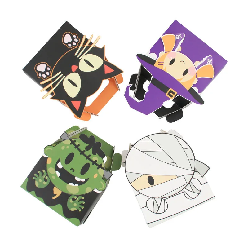 24/48Pcs Scatola Di Caramelle Di Halloween Horror Ghost Cat Witch Mummy Paper Gift Cookie Packag Box Trick Treat Halloween Party Supply Decor