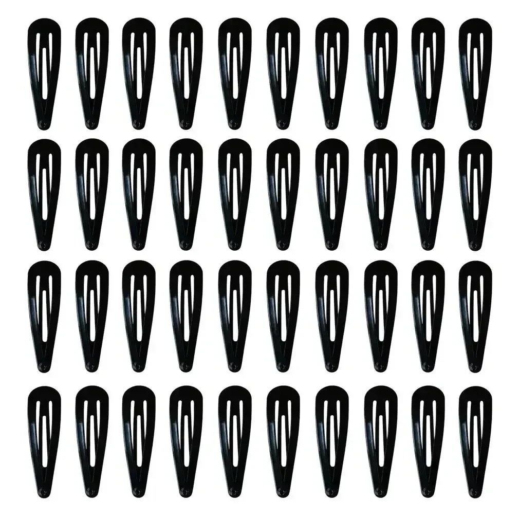 40-Pack Decorative Black Hair Clips - 2-Inch Metal Snap Barrettes