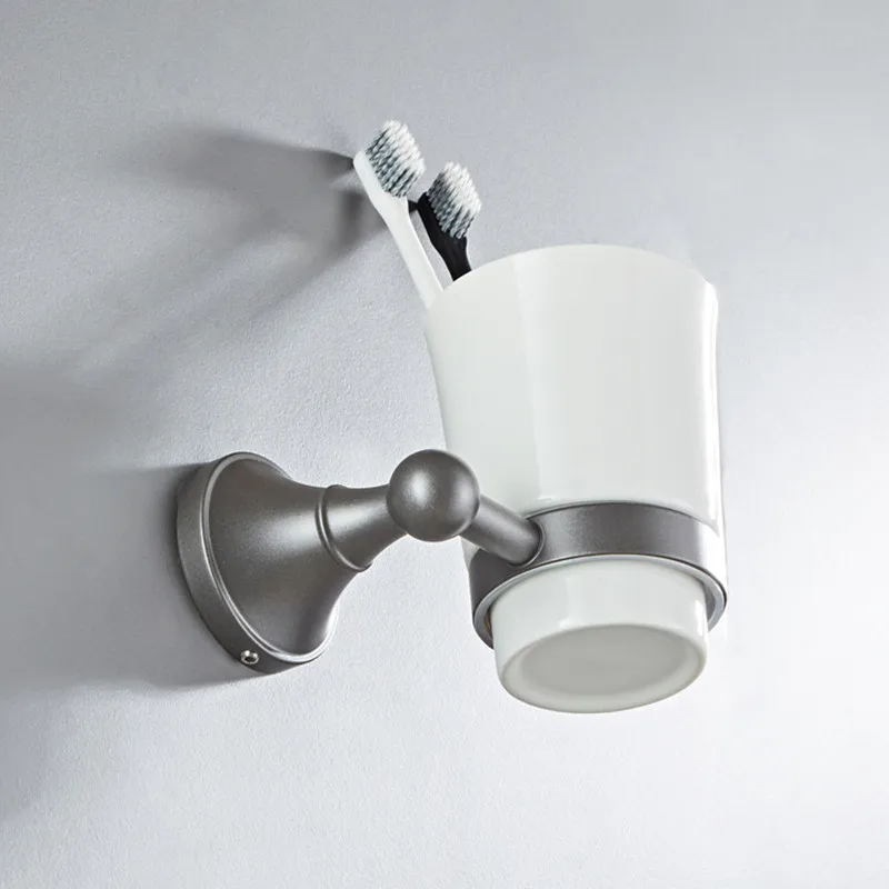 gray Simple retro toothbrush cup holder brass antique Wall hanging antique ceramic cup bathroom pendant mouthwash toothbrush