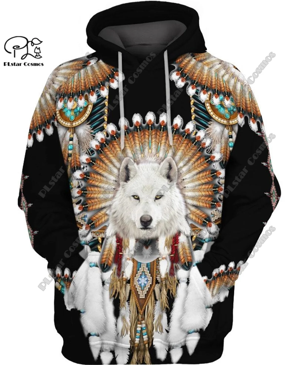 

PLstar Cosmos 3D printed retro Aboriginal wolf feather pattern street casual unisex new hoodie, sweatshirt, zipper hoodie L-7