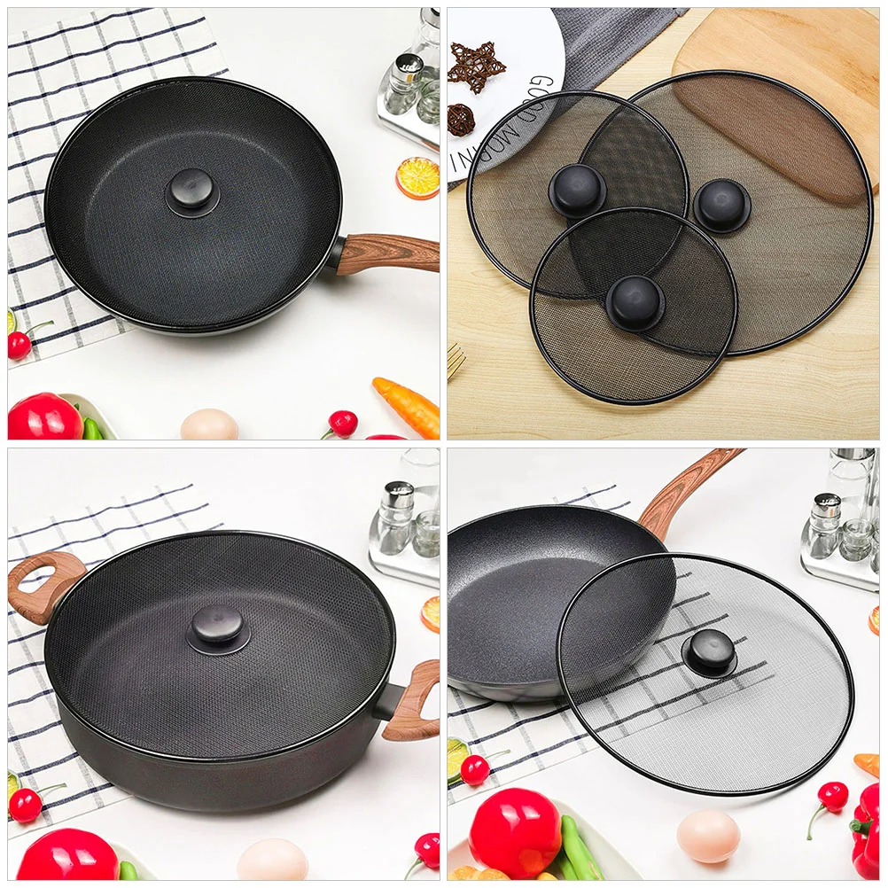 Grease Splatter Screen Frying Pan 29Cm Stainless Steel Oil Splash Guard Skillet Lid Pan Lid Fine Mesh Splash Guard Knob
