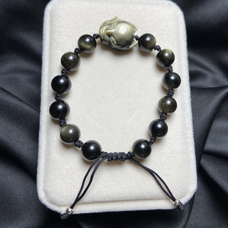 

Natural Stone Gold Obsidian Fox Bracelet Handmade Braided Crystal Bracelet for Women Bring You Lucky Peaceful Adjustable size