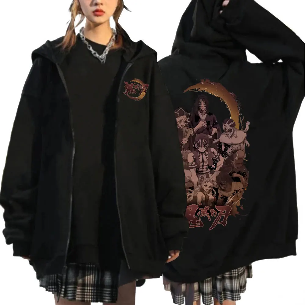 

Japan Anime Demon Slayer Douma Akaza Hantengu Gyokko Gyuutarou Daki Kokushibou Print Zipper Hoodie Men Manga Zip Up Sweatshirt