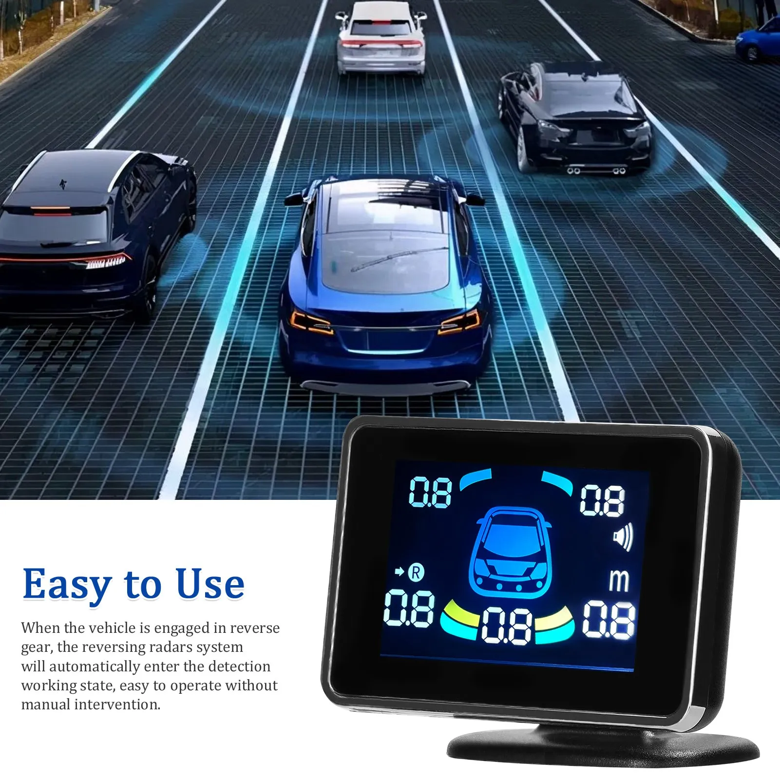Car Parking Sensor Reversing Radars Front & Rear Support Sound Warning/Buzzer/Mute with 8 Parking Sensors Distance Detection
