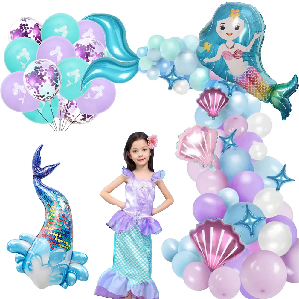 Meerjungfrau Ballon Set Mit 104 Teilen - Lilatöne, Metallic & Muschel-Ballons - Perfect Für Kinderpartys