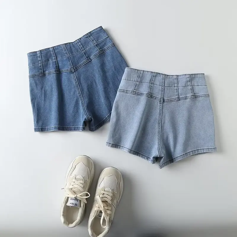Dave&Di Ins Fashion Blogger Retro High Waist Elastic  Shorts Ladies Denim Summer Bermuda Hot Shorts Women